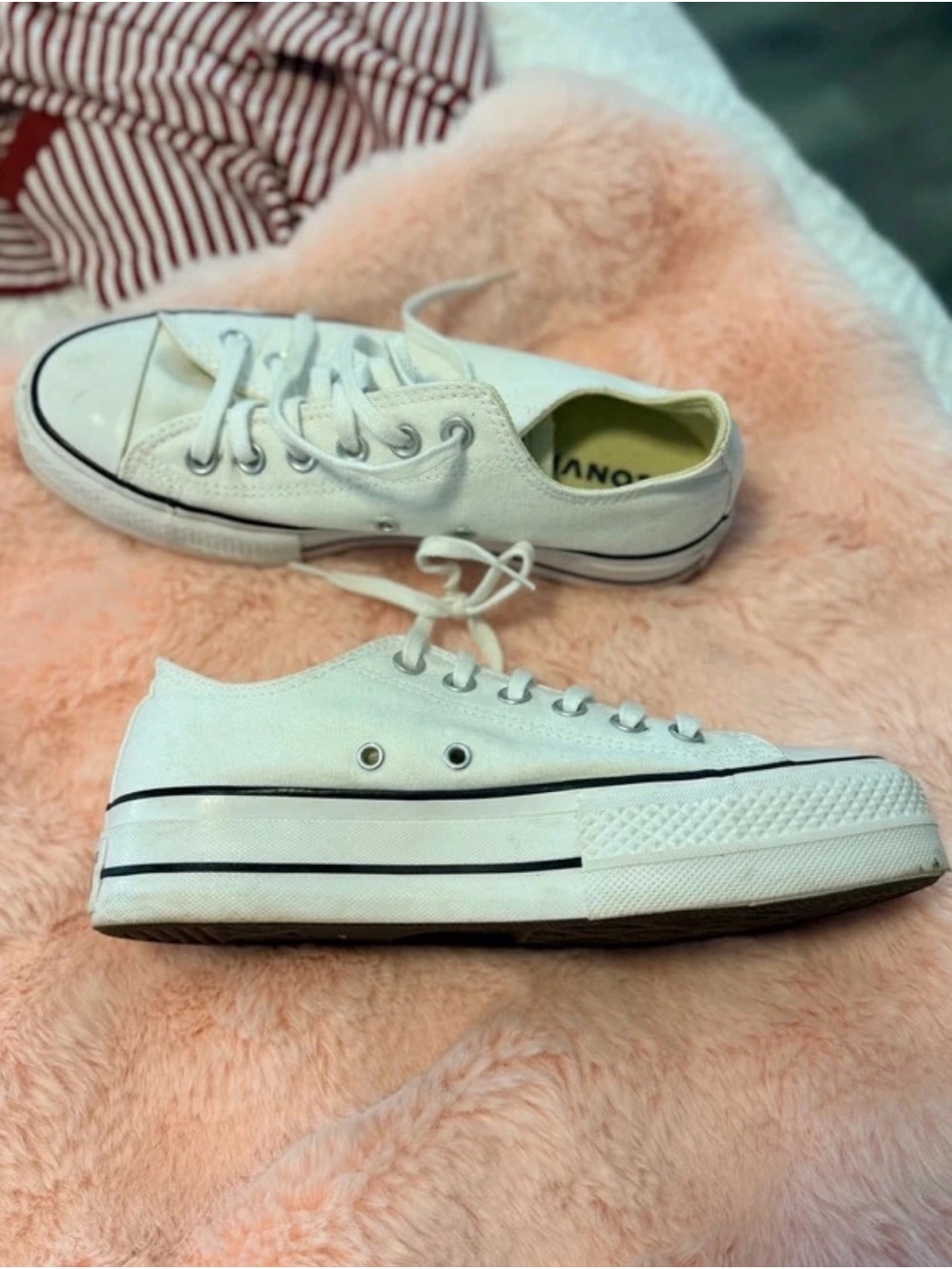 Low-Profile White Canvas Platform Sneakers - Women's